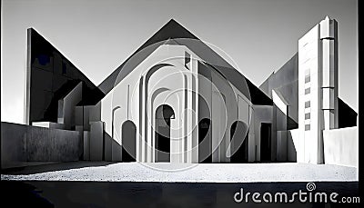 Striking monochrome architecture with sharp geometric shapes and high contrast, creating a dramatic and bold visual impact Stock Photo