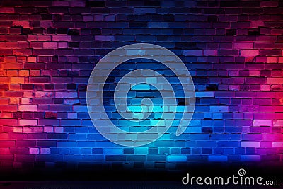 Striking Neon blue red brick wall structure. Generate AI Stock Photo