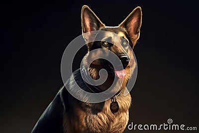 Ai Generative Portrait of a German shepherd dog on a black background Stock Photo