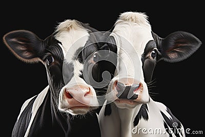 Two Magnificent Cows Isolated on a Dark Background Stock Photo