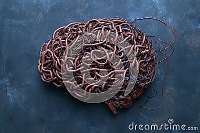 Tangled wires representing a cluttered mind in a strikingly realistic display of creativity and chaos. Generative AI Stock Photo
