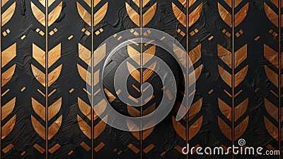 Abstract seamless pattern featuring arrows on black background with circular element Stock Photo