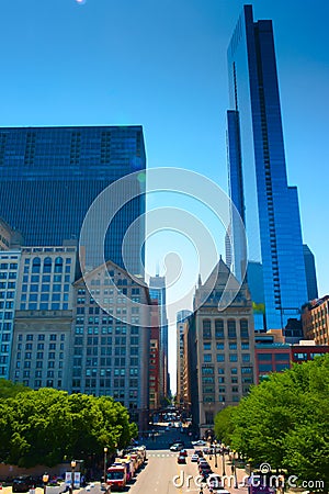 Striking view of Chicago city skyscrapers Editorial Stock Photo