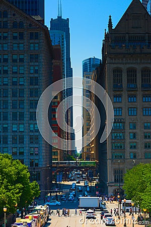 Striking view of Chicago city skyscrapers Editorial Stock Photo