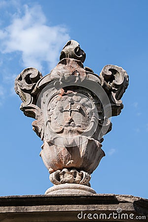 One of the four large stone vases on the walls of the cemetery in the village Strilky Editorial Stock Photo