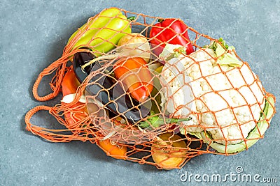 String bag with fresh organic vegetables from the farm Stock Photo