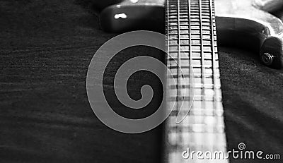 5 string bass guitar wallpaper black and white Stock Photo