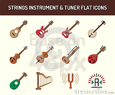 String instrument icon set. Flat icons base on 48 pixel with pixel perfect Vector Illustration