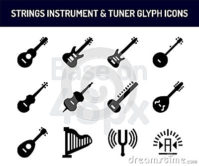 String instrument icon set. Solid icons base on 48 pixel with pixel perfect Vector Illustration