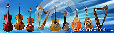 String instruments are musical instruments that produce sound by vibrating stretched strings Stock Photo