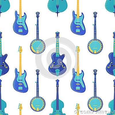String, strumming music instruments seamless pattern Vector Illustration