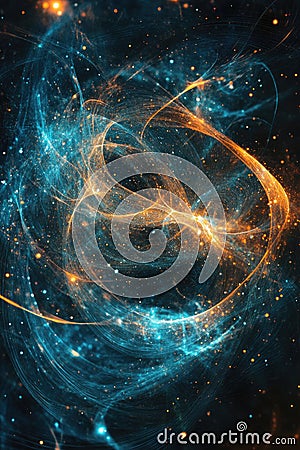 String theory : depiction of quantum strings, showcasing the subtle, dynamic interactions at heart of universe's Stock Photo