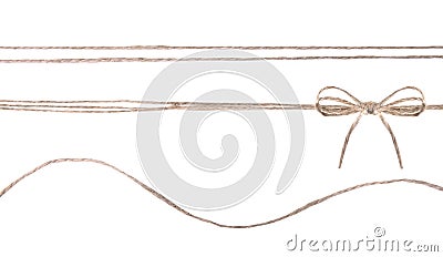 Twine rope with bow collage isolated. Stock Photo