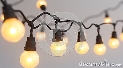 String of warm glowing light bulbs against a soft gray background, giving a cozy ambiance Cartoon Illustration
