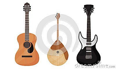 Stringed Musical Instruments Isolated On White Background Vector Set Vector Illustration