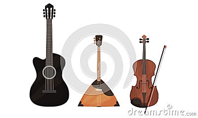 Stringed Musical Instruments Isolated On White Background Vector Set Vector Illustration