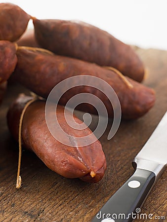 Strings of Chorizo Sausage Stock Photo