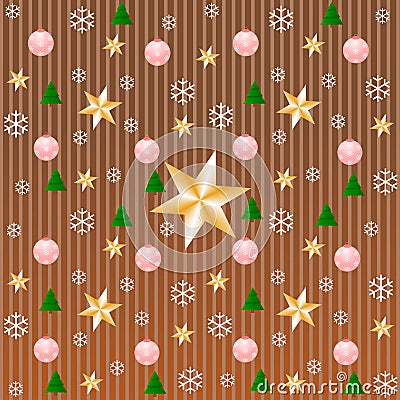 Stripe pattern in copper with snowflakes, stars Stock Photo