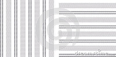 Stripe patters in grey and white. Geometric herringbone textured vertical and horizontal lines for dress, shirt. Vector Illustration