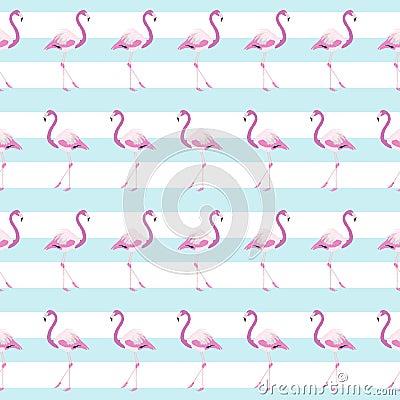 Stripe Summer Flamingo Pattern Background Vector Illustration