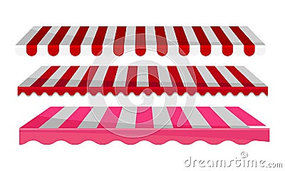 Striped Awnings for Market Stalls Vector Set. Outdoor Marketplace Concept Vector Illustration