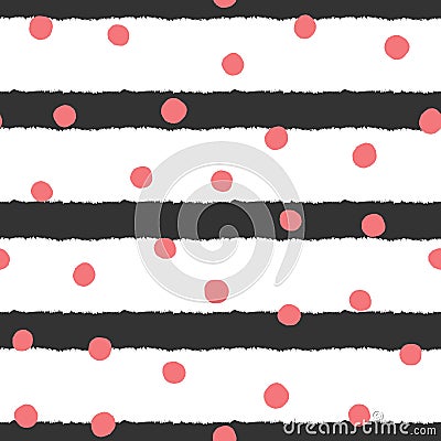 Striped background with round spots. Seamless pattern. Vector Illustration