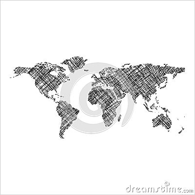 Striped black world map Vector Illustration