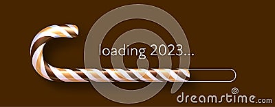 Striped brown and yellow candy cane 2023 loading bar on brown background Vector Illustration