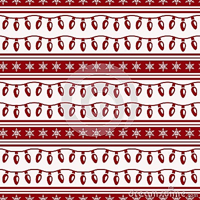 Striped christmas pattern with garlands. Vector seamless background. Vector Illustration