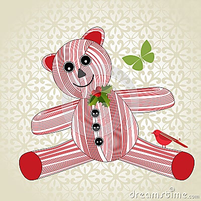 Striped Christmas Teddy Bear Vector Illustration