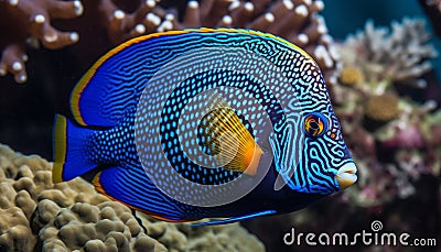 Striped clown fish swimming in vibrant reef generated by AI Stock Photo