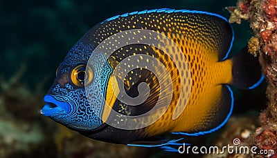 Striped clown fish swims in vibrant coral reef generated by AI Stock Photo