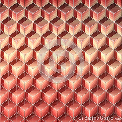 Striped colored cubes geometric pattern with silver wire. 3d render illustration Cartoon Illustration