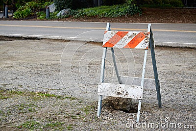 Striped construction barricade Stock Photo