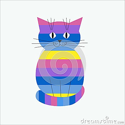 Striped decorative stylized cat Vector Illustration