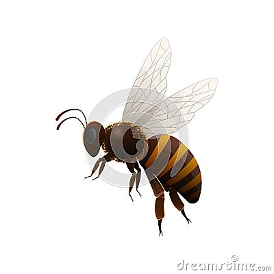 Striped flying bee side view vector icon Vector Illustration