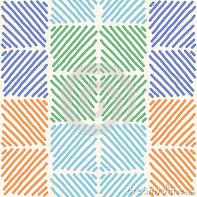 Striped geometric vector seamless pattern. Modern abstract repeat design with hand drawn colorful uneven diagonal wobbly Vector Illustration