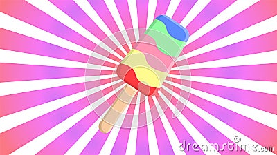 Striped ice cream on the background of the rays. Summer Sale Vector Illustration