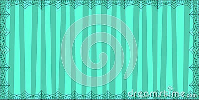 Striped light blue rectangle background with cute vertical stripes framed with spider cobweb. Vector Illustration