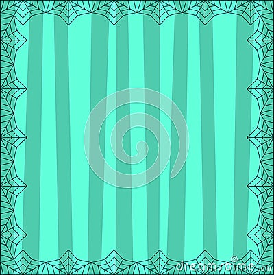 Striped light blue square background with cute vertical stripes framed with spider cobweb. Vector Illustration