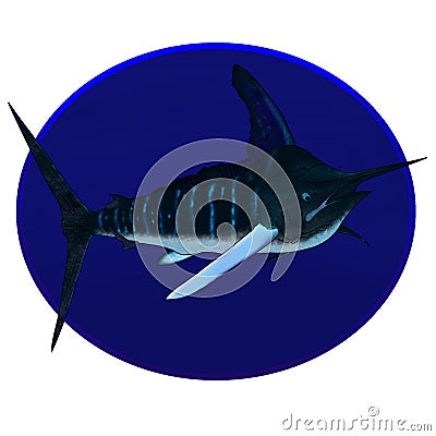 A striped marlin and blue circle design Stock Photo