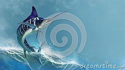 Striped marlin on sea, fish sword Stock Photo