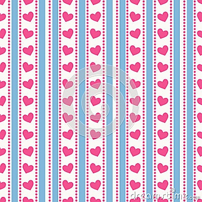 Striped pattern with hearts. Vector seamless background. Vector Illustration