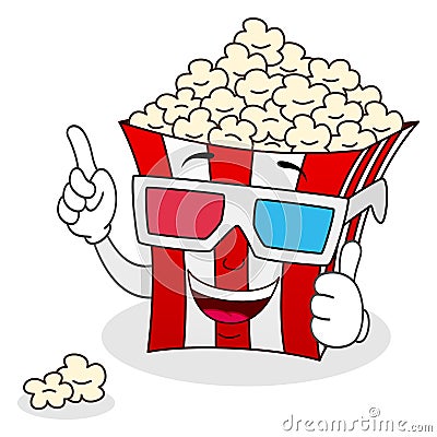 Striped Popcorn Bag with 3d Glasses Vector Illustration