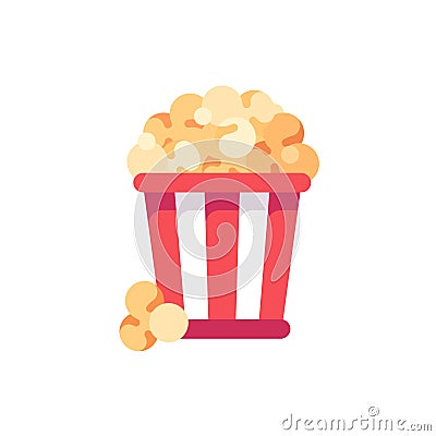 Striped popcorn bucked flat icon Vector Illustration