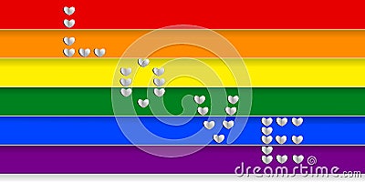 Colorful rainbow stripes and `LOVE` created from heart shapes; paper art style. Vector illustration, EPS10. Vector Illustration