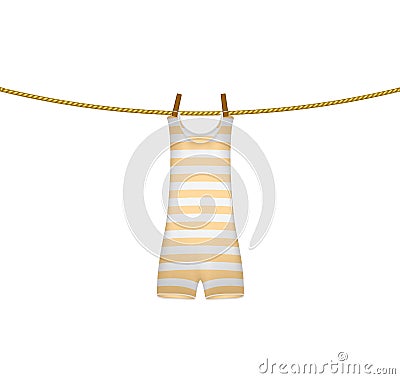 Striped retro swimsuit hanging on rope Vector Illustration