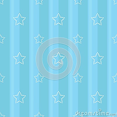 Striped seamless blue pattern with dotted stars. Children`s bedroom, baby nursery wallpaper, scrapbook cover or a gift wrap. Vector Illustration