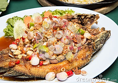 Striped snakehead fish with Spices Stock Photo