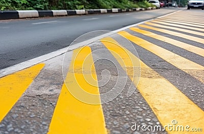 Striped speed bump on street. Generate Ai Stock Photo